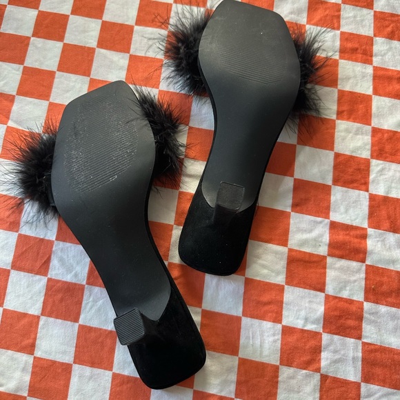 Steve Madden Karoo Heels Mules Black Feather - Picture 3 of 9